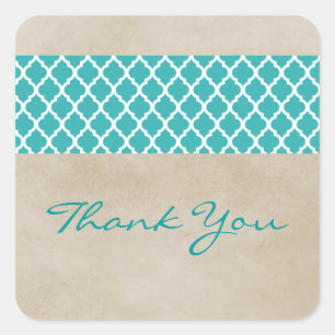 Adesivo Quadrado Teal Rustic Quatrefoil Obrigado Stickers