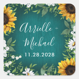 Adesivo Quadrado Teal Sunflower Rustic Wedes Favorece Stickers