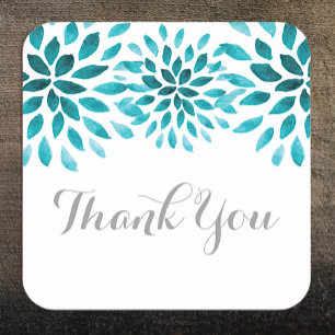 Adesivo Quadrado Teal Watercolor Chrysanthemum Obrigado