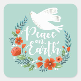 Adesivo Quadrado Teal White Dove Peace on Earth Christmas