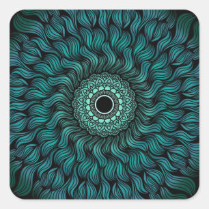 Adesivo Quadrado Teal Zentangle/Mandala Sticker