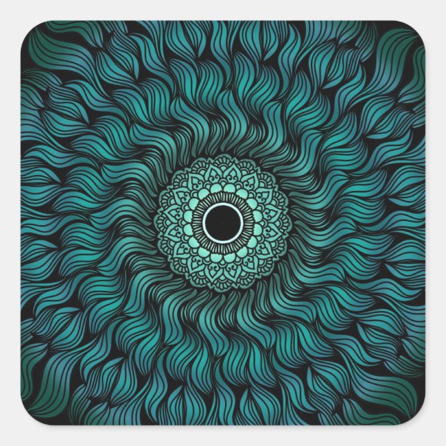 Adesivo Quadrado Teal Zentangle/Mandala Sticker (Frente)
