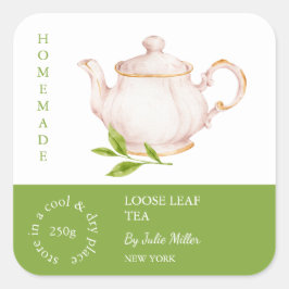 Adesivo Quadrado Teapot Loose Leaf Tea Label