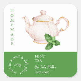 Adesivo Quadrado Teapot Mint Tea Label