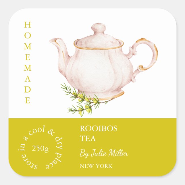 Adesivo Quadrado Teapot Rooibos Tea Label (Frente)