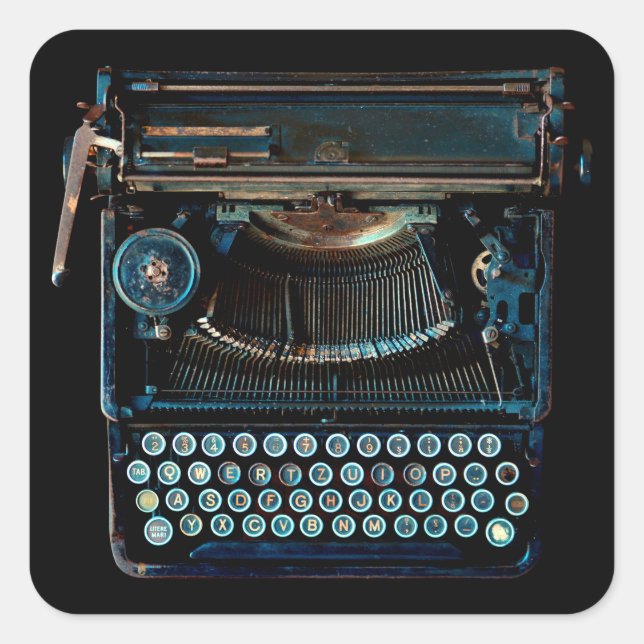 Adesivo Quadrado teclado de máquina de escrever antiga vintage (Frente)