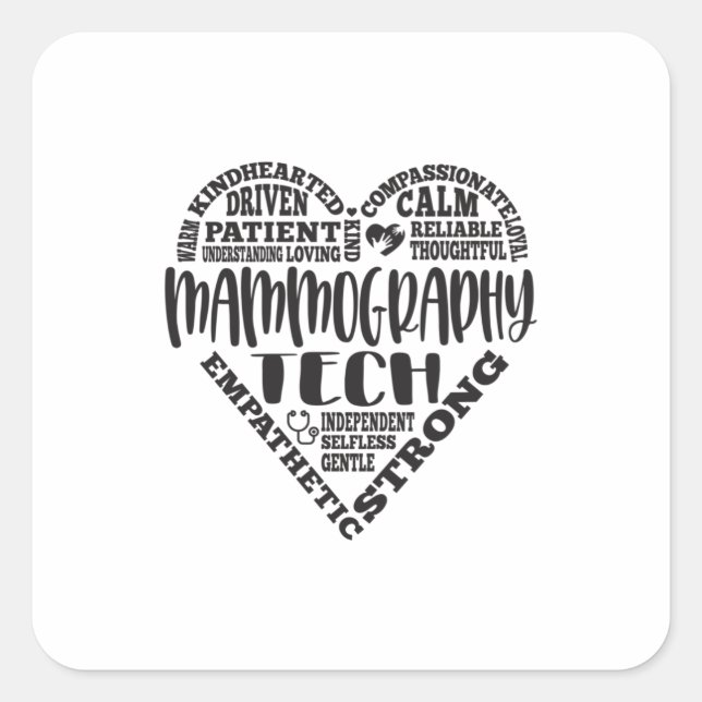 Adesivo Quadrado Tecnologia de mamografia, tecnólogo Mammo (Frente)