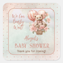 Adesivo Quadrado Teddy Bear Balloons Girl Bearly Chá de fraldas de 