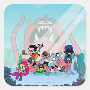 Adesivo Quadrado Teen Titans Go!   Abordagens De Monstro Não Confir
