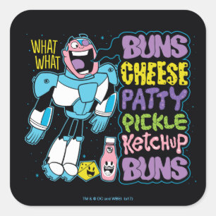 Adesivo Quadrado Teen Titans Go!   Cyborg Burger Rap