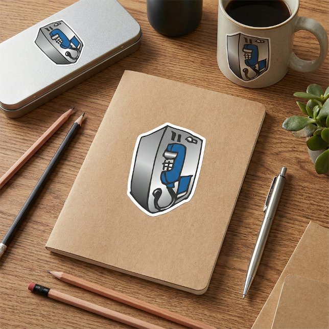 Adesivo Quadrado Telefone Azul do Payphone (Criador carregado)