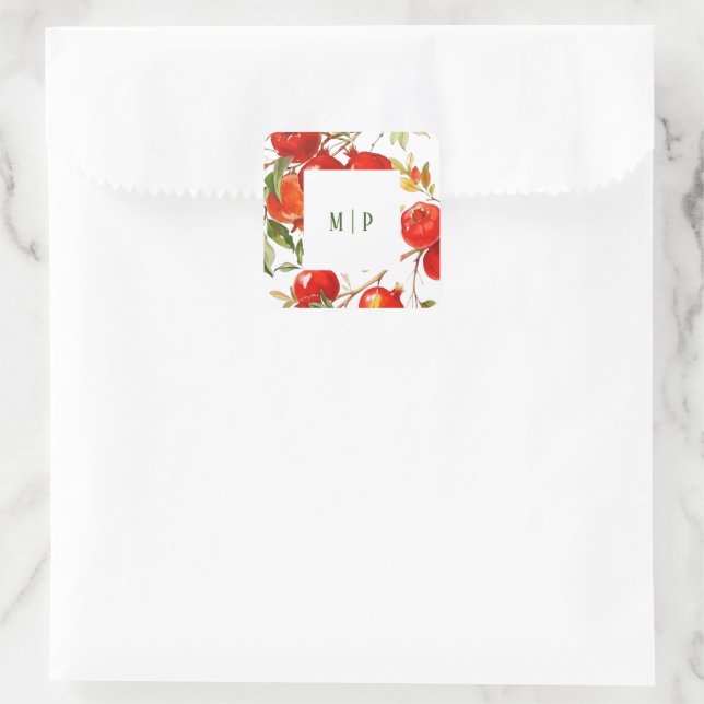 Adesivo Quadrado Tema aquarela de romãs Cores vivas (Bolsa)