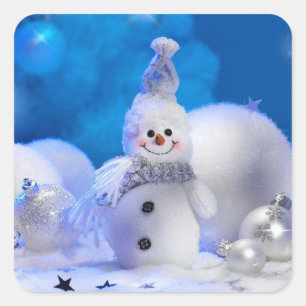 Adesivo Quadrado Tema Branco Azul de Natal Snowman