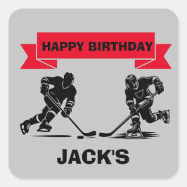 Adesivo Quadrado Tema da Festa de aniversário do jogador de hóquei