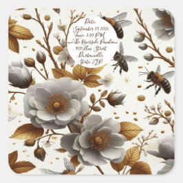 Adesivo Quadrado tema das abelhas do mel floral Papelão