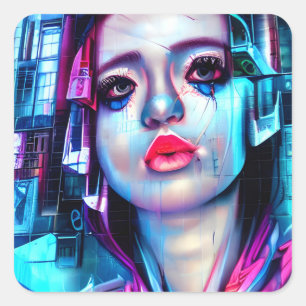 Adesivo Quadrado Tema de Abstrato Colorida da Mulher de Arte