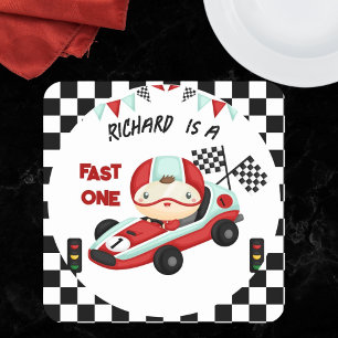 Adesivo Quadrado Tema de Aniversário do Race Car Racing