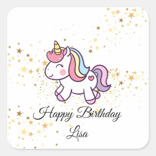 Adesivo Quadrado tema de aniversário unicorn