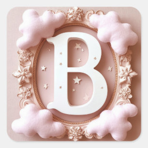 Adesivo Quadrado 💖 Tema de Bebê Nuvem Floral Letra B 💖