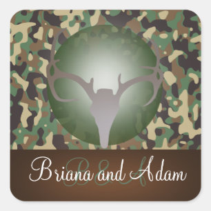 Adesivo Quadrado Tema de caça personalizado Antlers Camo Wedding