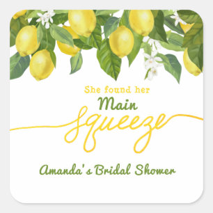 Adesivo Quadrado Tema de casamento de limão Main Squeeze Bridal Sho