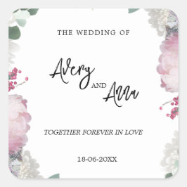 Adesivo Quadrado Tema de Casamento Floral