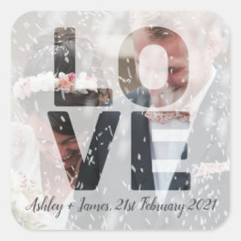 Adesivo Quadrado Tema de Casamento LOVE Sobreposição de Transparênc