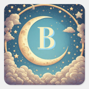 Adesivo Quadrado ☁️ Tema de Nome de Bebê Personalizado sob Luz da L
