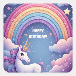 Adesivo Quadrado 🦄 Tema de Nuvens e Estrelas de Unicórnio Fofo Arc