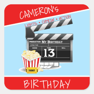 Adesivo Quadrado Tema do Filme Popcorn 13 Birthday