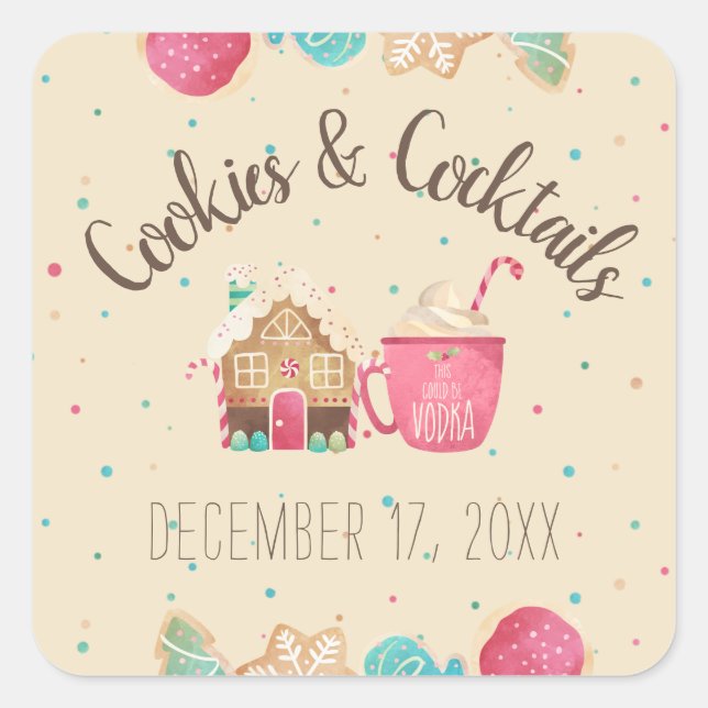 Adesivo Quadrado Tema do Partido Cocktail de Bolachas Festivo (Frente)