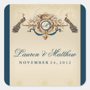 Adesivo Quadrado Tema elegante do pavão