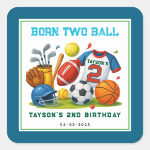Adesivo Quadrado Tema Esportivo Born 2 Ball para Festa de 2º Aniver