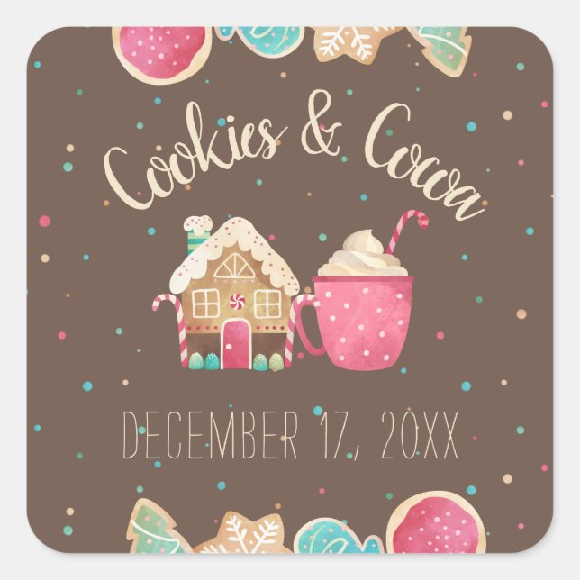 Adesivo Quadrado Tema Festivo da Festa de Bolachas de Natal (Frente)