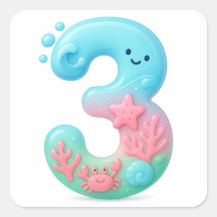 Adesivo Quadrado Tema Fofo de Debaixo do Mar Desenho Número 3