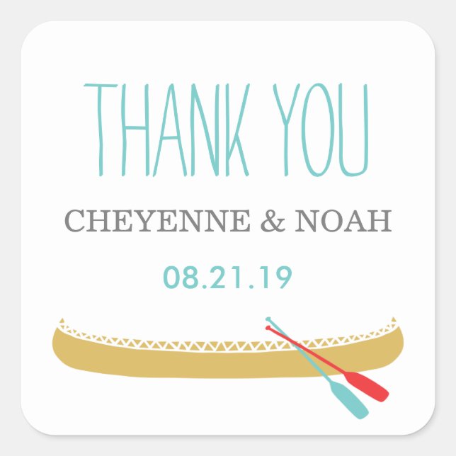 Adesivo Quadrado Tema Nativo | Vinhetas De Favor De Casamento De Ca (Frente)