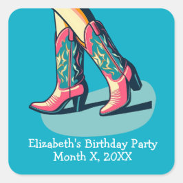 Adesivo Quadrado Tema Ocidental Cowgirl Boots Girl Festa de anivers