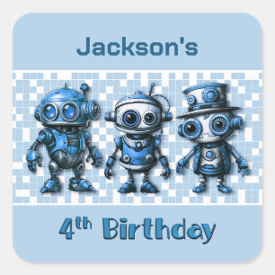 Adesivo Quadrado Tema Robô Steampunk 4º Aniversário