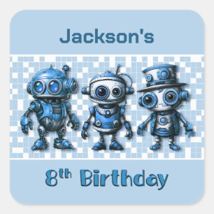 Adesivo Quadrado Tema Robô Steampunk 8º Aniversário