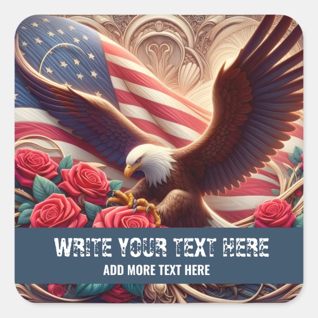 Adesivo Quadrado Template for Patriotic American Flag Eagle Sticker (Frente)