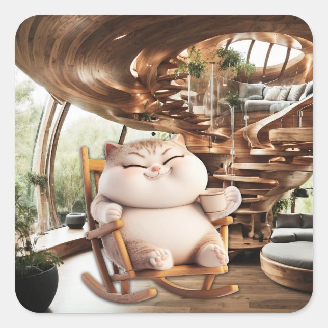 Adesivo Quadrado Tempo De Café Gordo E Sassado (Frente)