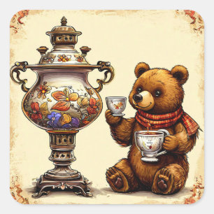 Adesivo Quadrado Tempo de chá com urso