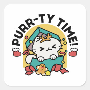 Adesivo Quadrado Tempo Puro! - Design de Natal para Gatos Festivos