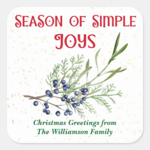 Adesivo Quadrado Temporada de Alegrias Simples Blue Juniper Natal