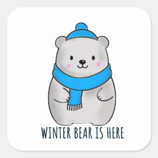 Adesivo Quadrado Temporada de Férias Urso de Inverno 