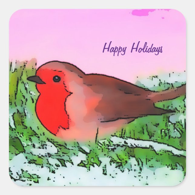 Adesivo Quadrado temporada de Natal Robin Holiday (Frente)