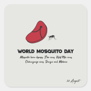 Adesivo Quadrado Tendência do Dia Mundial do Mosquito 20 de agosto