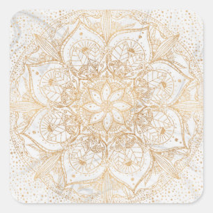 Adesivo Quadrado Tendência Dourada Floral Mandala Marble Design