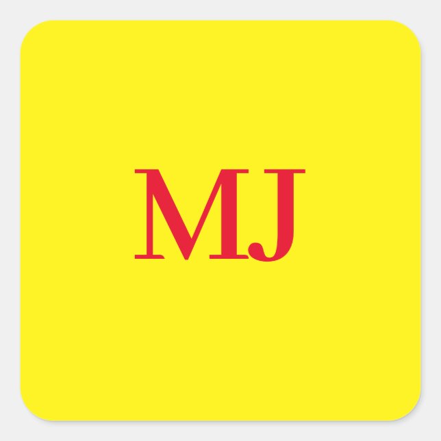 Adesivo Quadrado Tendência simples de monograma amarelo-claro (Frente)