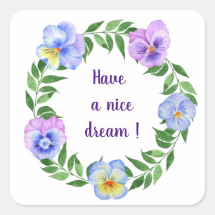 Adesivo Quadrado Tenha um bom sonho! Flores de aquarela